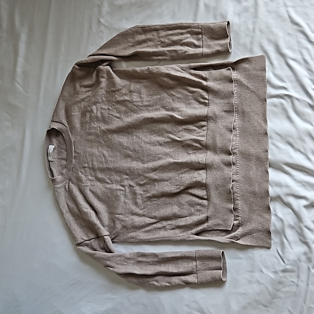 Aritzia Babarton Tan Brown Merino Wool Crew Neck Sweater Size Large